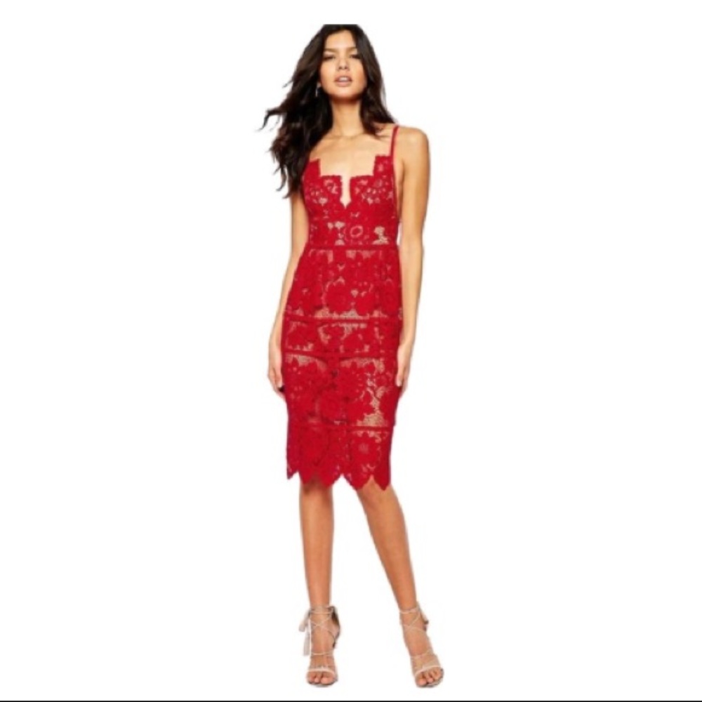 For Love & Lemons Hot Red Gianna Cocktail Dress